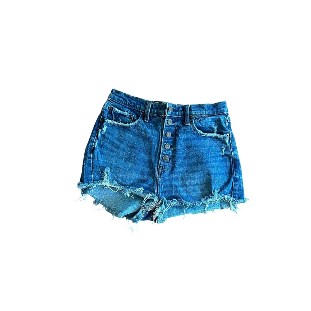 Abercrombie & Fitch‎ High Rise Mom Short Denim Distressed Button Fly Blue 27 (4)